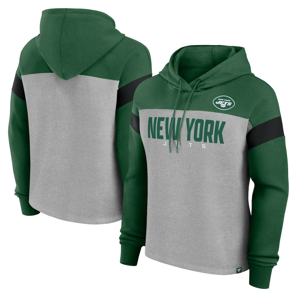 New York Jets Women's Bold Play Call Pullover Hoodie Heather Gray/Green | Fanatics