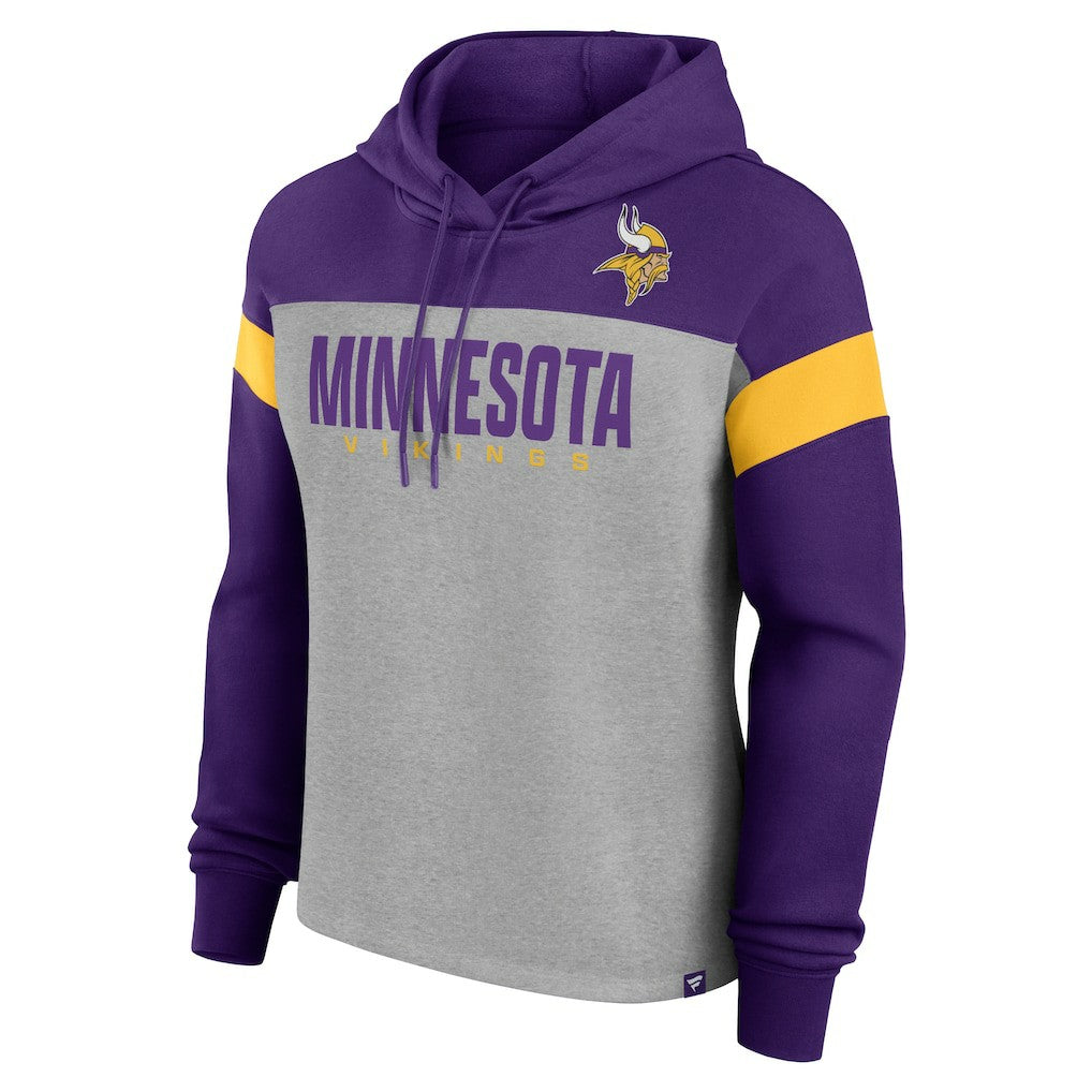 Minnesota Vikings Women's Bold Play Call Pullover Hoodie Heather Gray/Purple | Fanatics