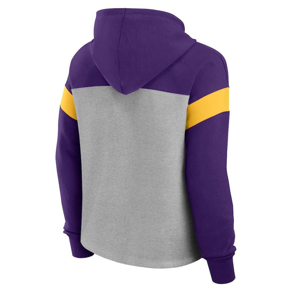 Minnesota Vikings Women's Bold Play Call Pullover Hoodie Heather Gray/Purple | Fanatics