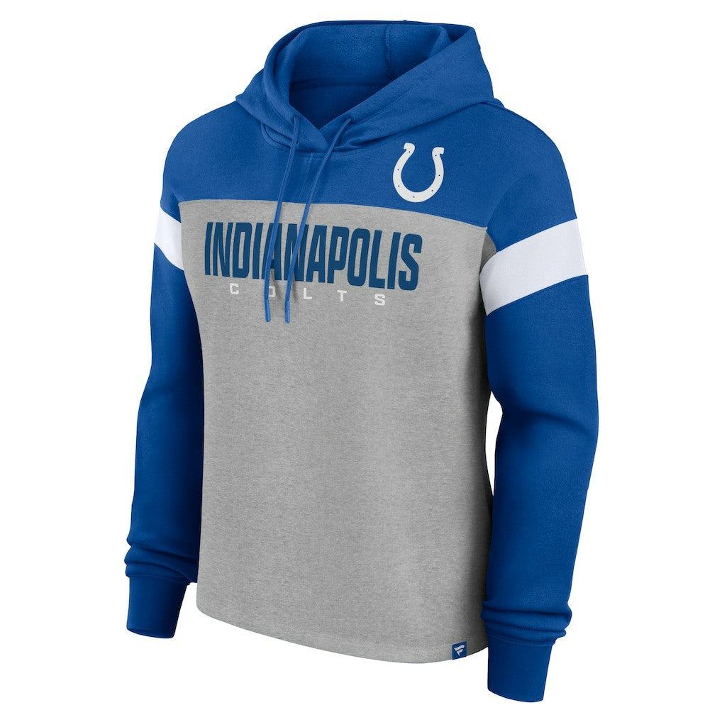 Indianapolis Colts Women's Bold Play Call Pullover Hoodie Heather Gray/Royal | Fanatics
