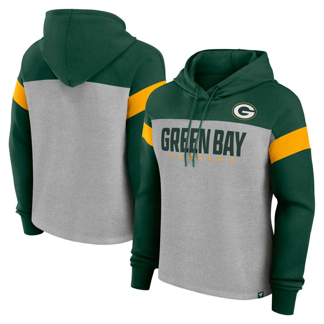 Green Bay Packers Women's Bold Play Call Pullover Hoodie Heather Gray/Green | Fanatics