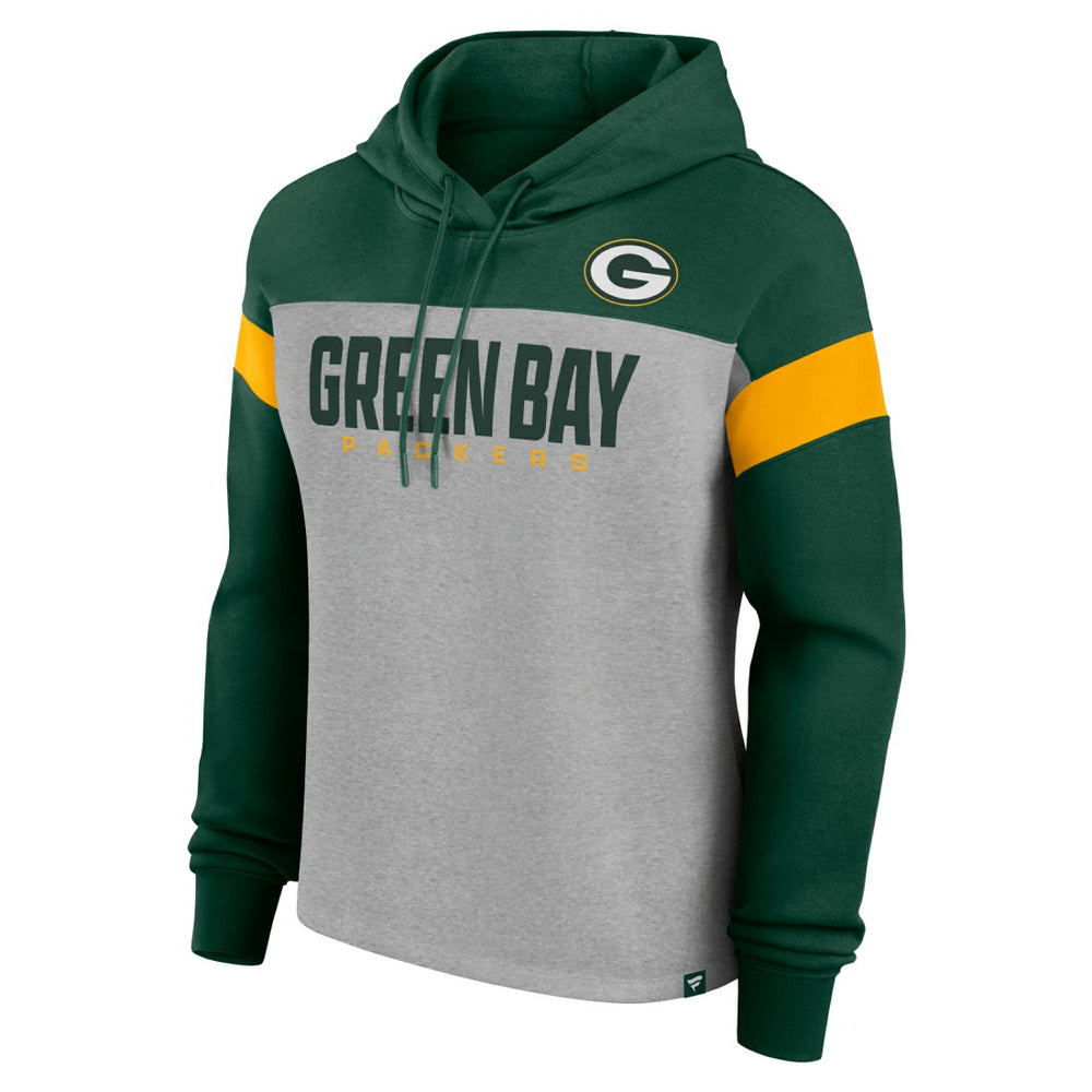 Green Bay Packers Women's Bold Play Call Pullover Hoodie Heather Gray/Green | Fanatics