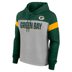 Green Bay Packers Women's Bold Play Call Pullover Hoodie Heather Gray/Green | Fanatics