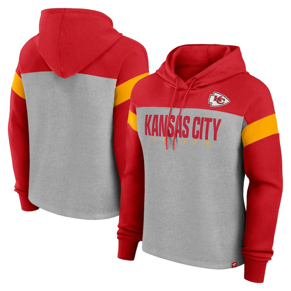 Kansas City Chiefs Women's Bold Play Call Pullover Hoodie Heather Gray/Red | Fanatics