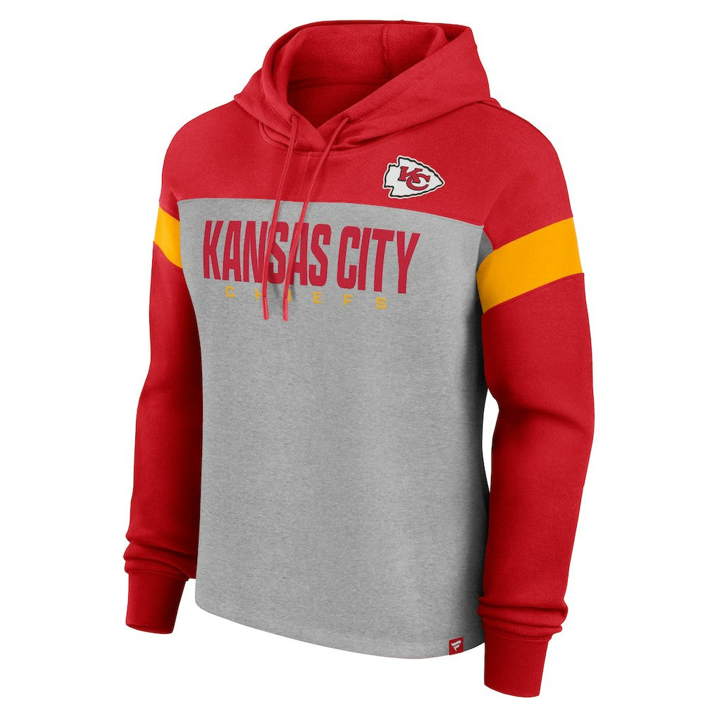 Kansas City Chiefs Women's Bold Play Call Pullover Hoodie Heather Gray/Red | Fanatics