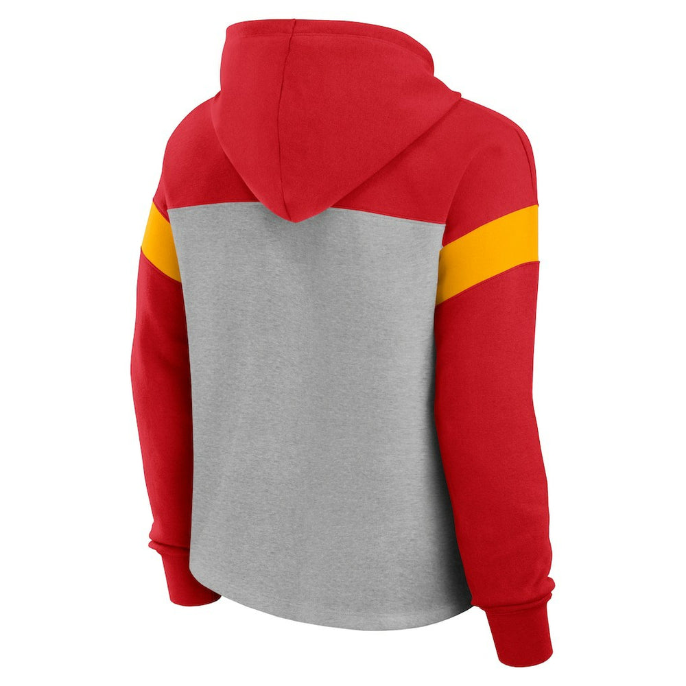 Kansas City Chiefs Women's Bold Play Call Pullover Hoodie Heather Gray/Red | Fanatics