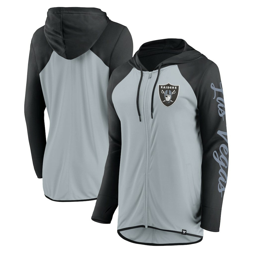 Las Vegas Raiders Women's Script Full-Zip Hoodie Silver/Black | Fanatics