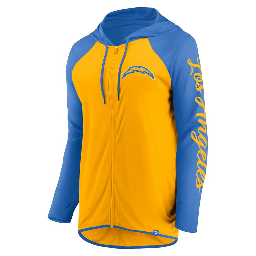 Los Angeles Chargers Women's Script Full-Zip Hoodie Gold/Powder Blue | Fanatics