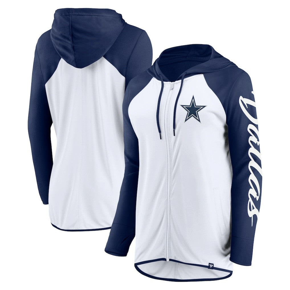 Dallas Cowboys Women's Script Full-Zip Hoodie White/Navy | Fanatics