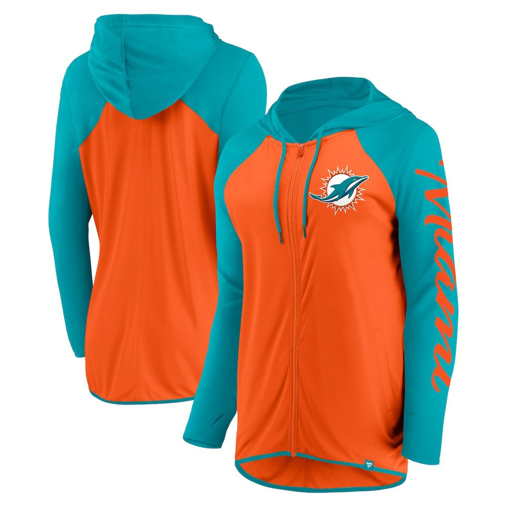 Miami Dolphins Women's Script Full-Zip Hoodie Orange/Aqua | Fanatics