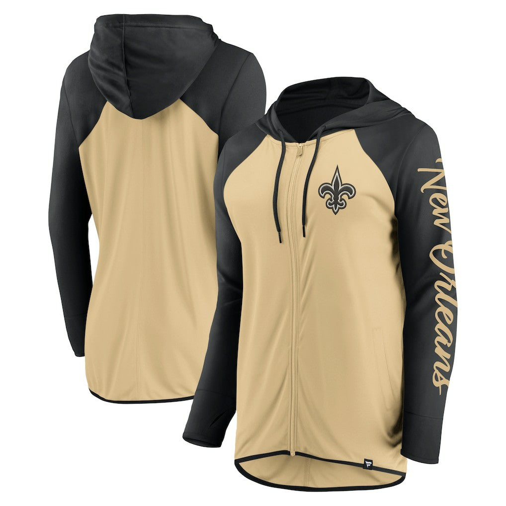 New Orleans Saints Women's Script Full-Zip Hoodie Gold/Black | Fanatics
