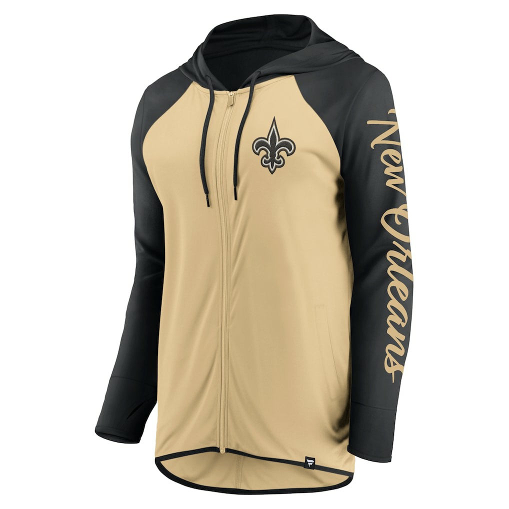 New Orleans Saints Women's Script Full-Zip Hoodie Gold/Black | Fanatics