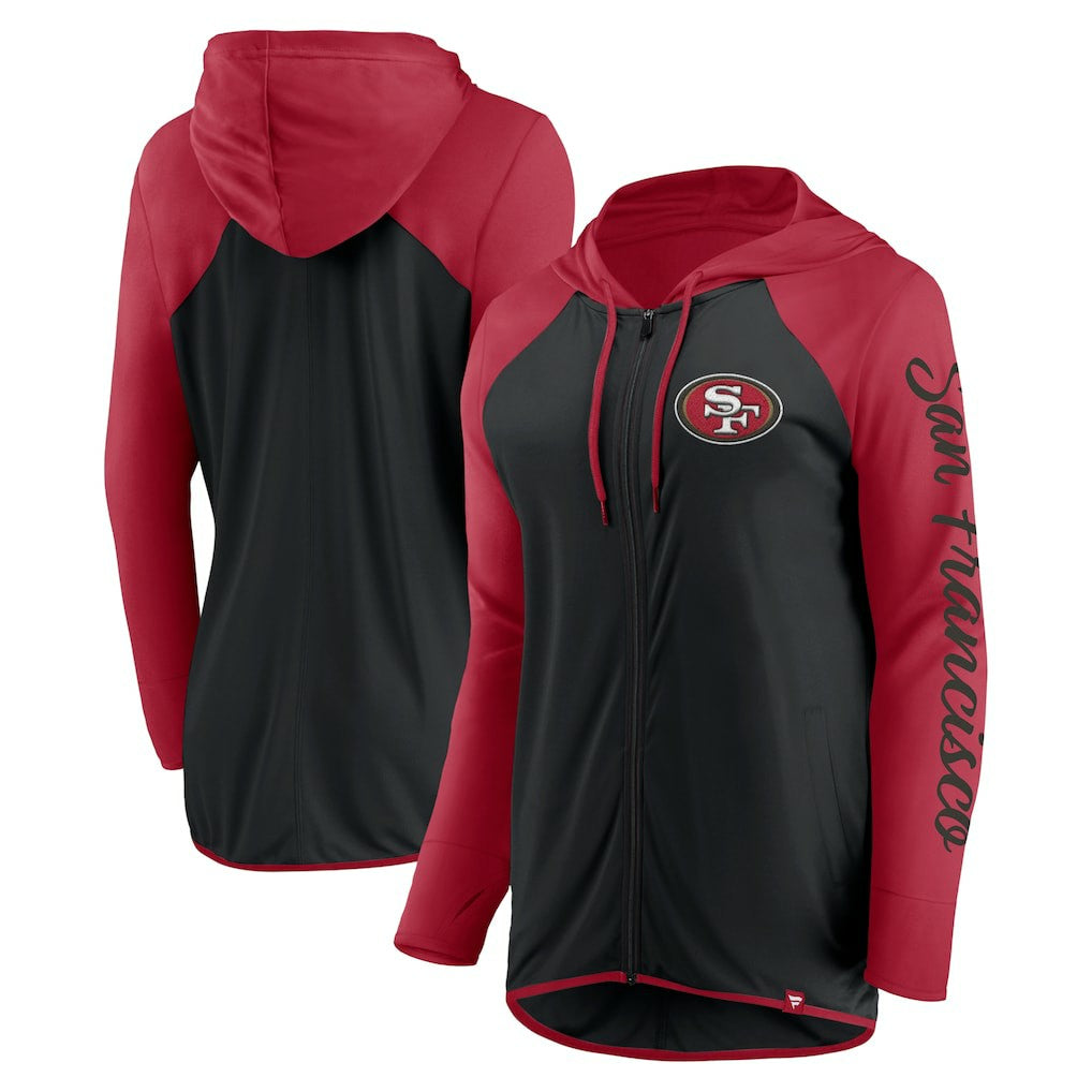 San Francisco 49ers Women's Script Full-Zip Hoodie Black/Scarlet | Fanatics