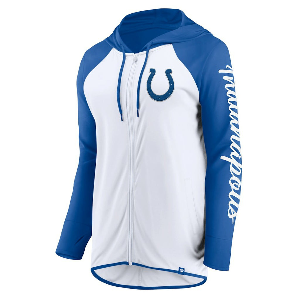 Indianapolis Colts Women's Script Full-Zip Hoodie White/Royal | Fanatics
