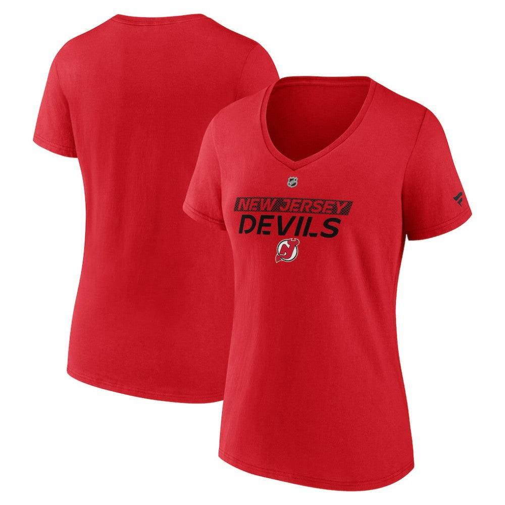 New Jersey Devils Fanatics Women's Authentic Pro Core Primary V-Neck T-Shirt - Red - NHL