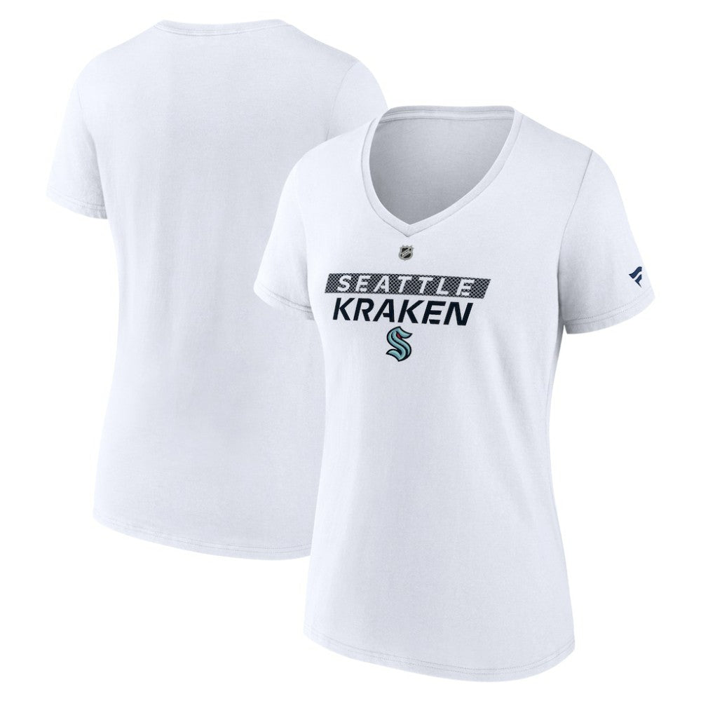Seattle Kraken Fanatics Women's Authentic Pro Core Primary V-Neck T-Shirt - White - NHL