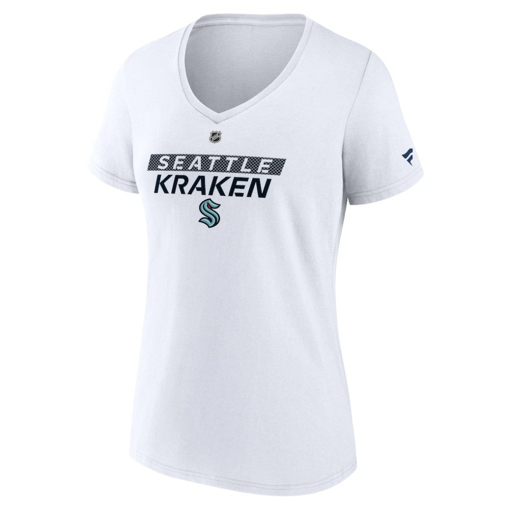 Seattle Kraken Fanatics Women's Authentic Pro Core Primary V-Neck T-Shirt - White - NHL