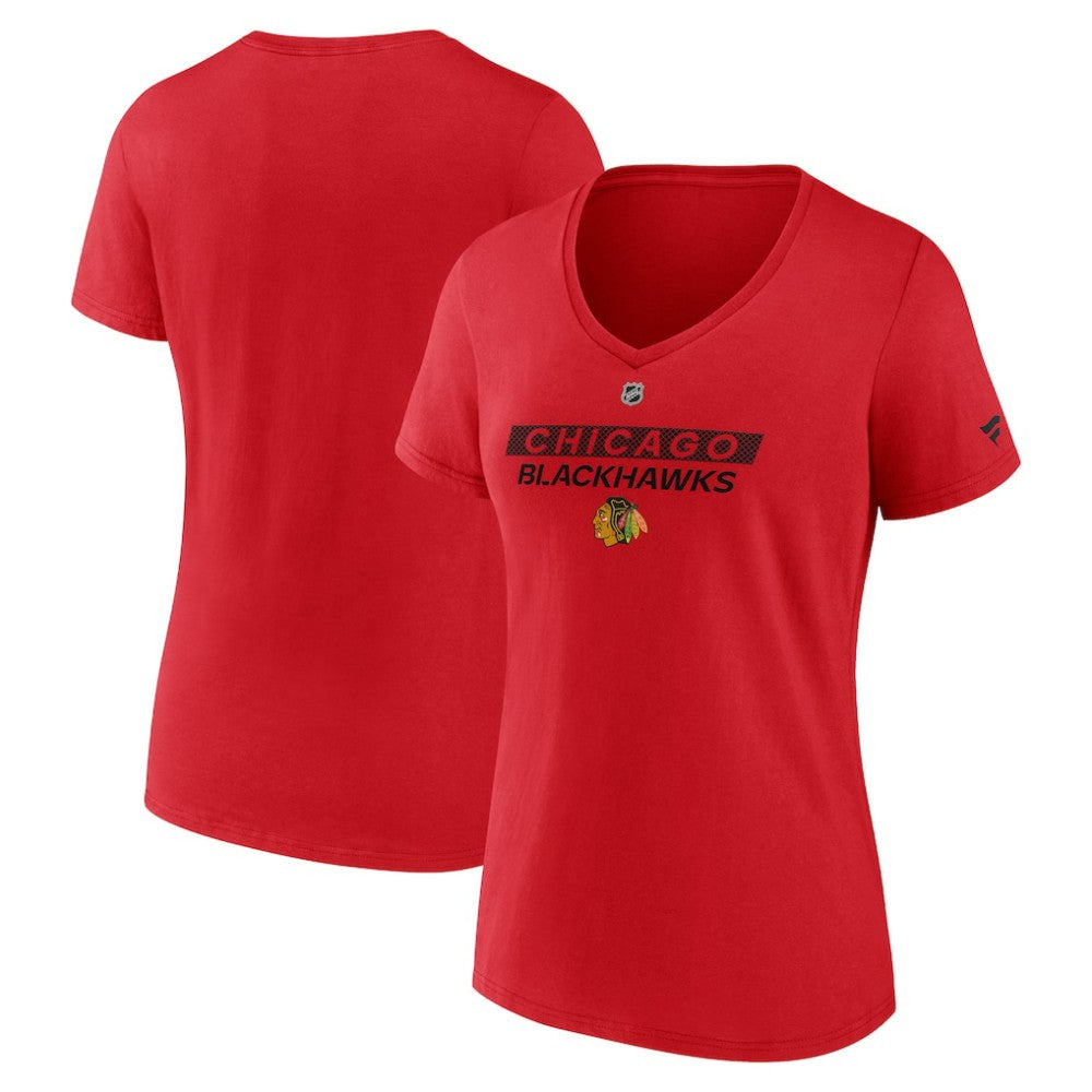 Chicago Blackhawks Fanatics Women's Authentic Pro Core Primary V-Neck T-Shirt - Red - NHL