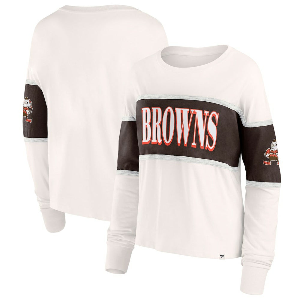 Cleveland Browns Women's Antique Block Long Sleeve T-Shirt Cream | Fanatics