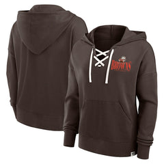 Cleveland Browns Women's Blitz Left Lace-Up Pullover Hoodie Brown | Fanatics
