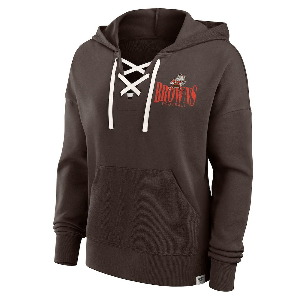 Cleveland Browns Women's Blitz Left Lace-Up Pullover Hoodie Brown | Fanatics