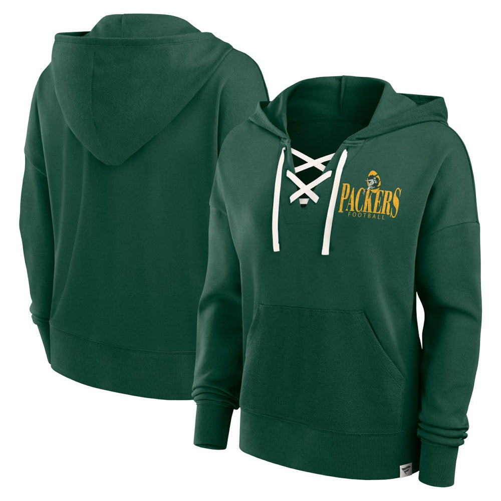 Green Bay Packers Women's Blitz Left Lace-Up Pullover Hoodie Green | Fanatics