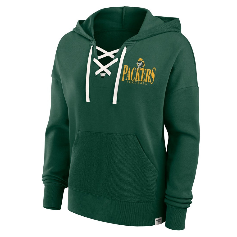 Green Bay Packers Women's Blitz Left Lace-Up Pullover Hoodie Green | Fanatics