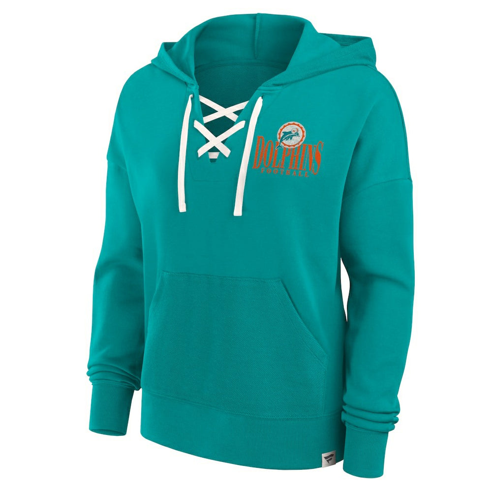 Miami Dolphins Women's Blitz Left Lace-Up Pullover Hoodie Aqua | Fanatics