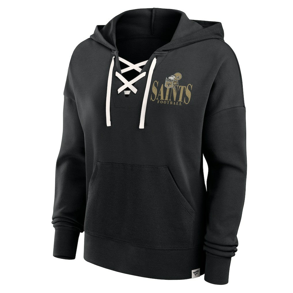 New Orleans Saints Women's Blitz Left Lace-Up Pullover Hoodie Black | Fanatics