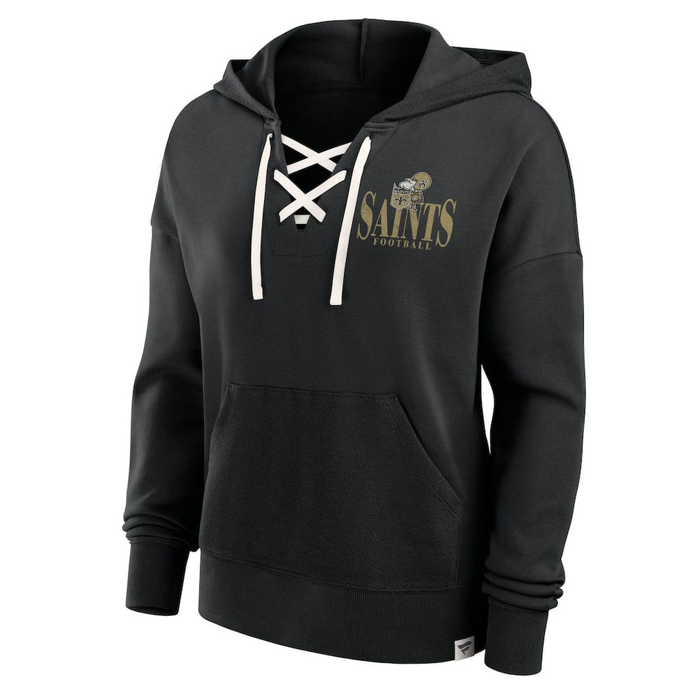 New Orleans Saints Women's Blitz Left Lace-Up Pullover Hoodie Black | Fanatics
