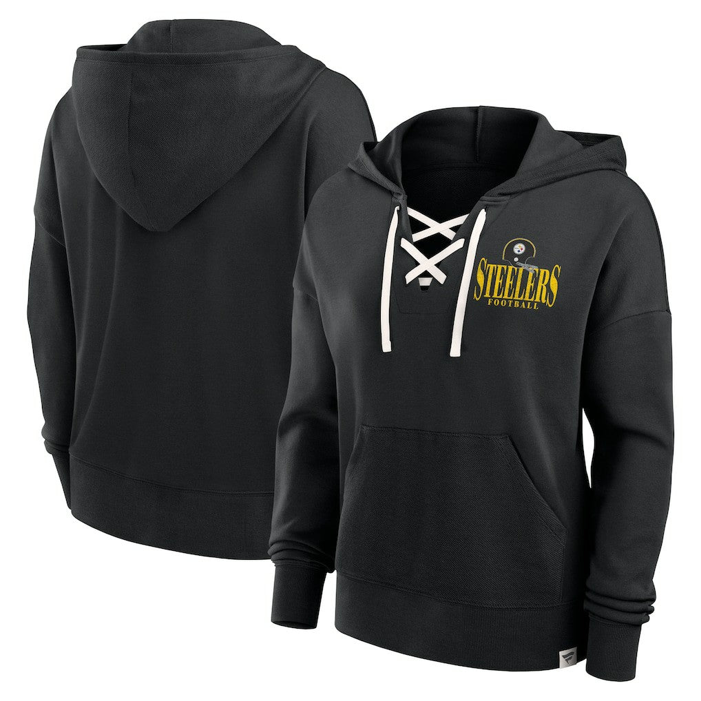 Pittsburgh Steelers Women's Blitz Left Lace-Up Pullover Hoodie Black | Fanatics