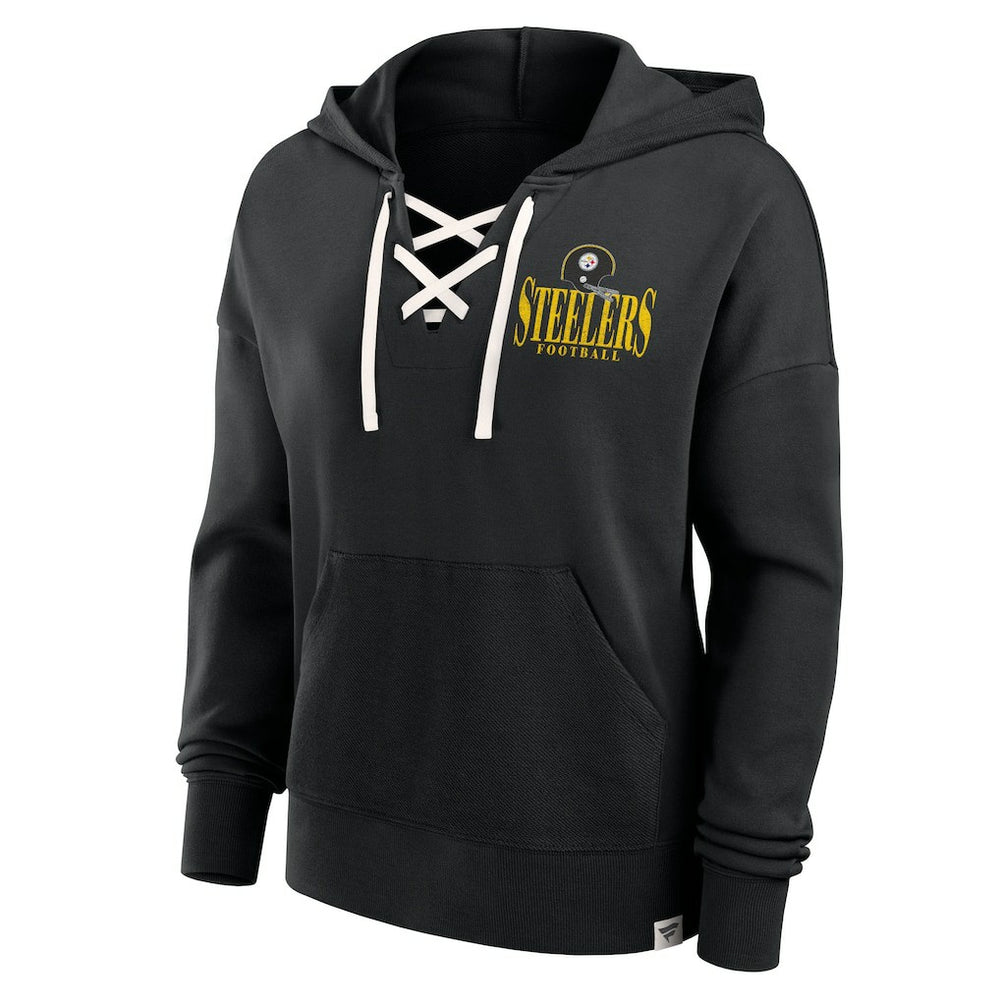 Pittsburgh Steelers Women's Blitz Left Lace-Up Pullover Hoodie Black | Fanatics