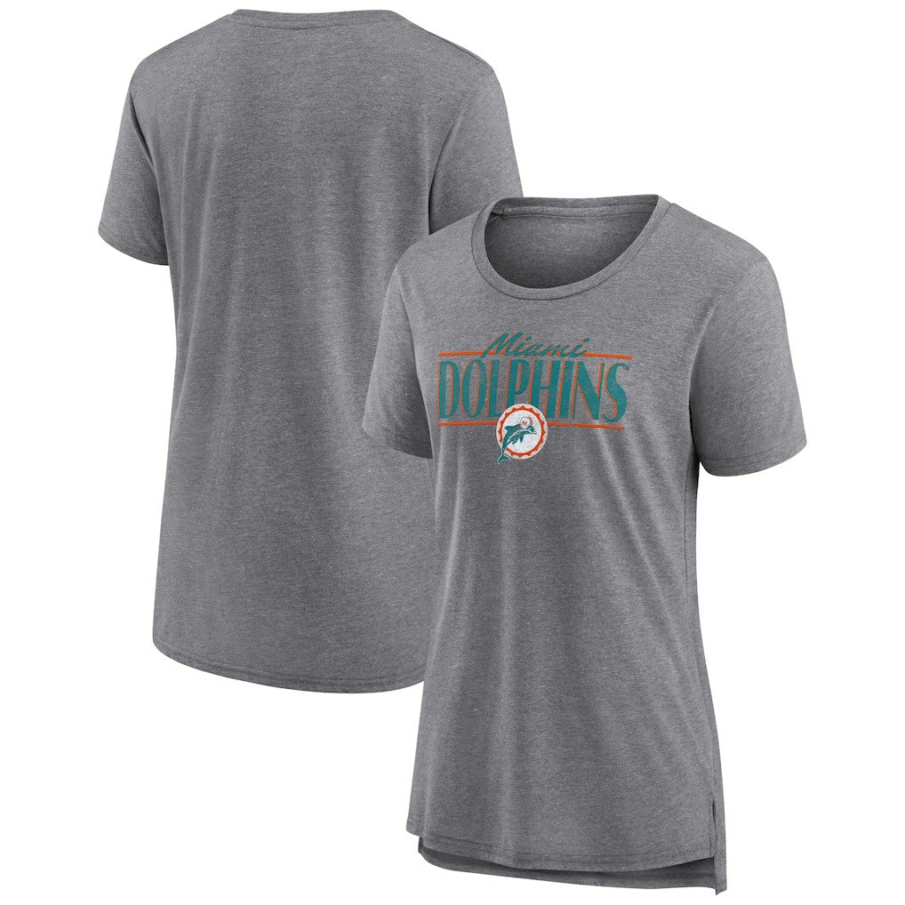 Miami Dolphins Women's Up the Middle Tri-Blend T-Shirt Heather Gray | Fanatics