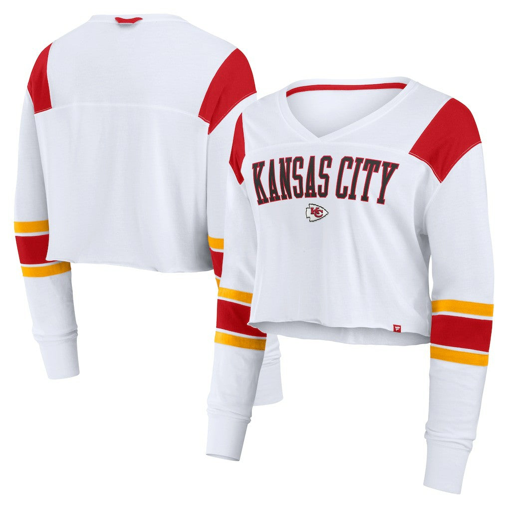 Kansas City Chiefs Women's Stretch Cropped Fashion Long Sleeve T-Shirt White | Fanatics