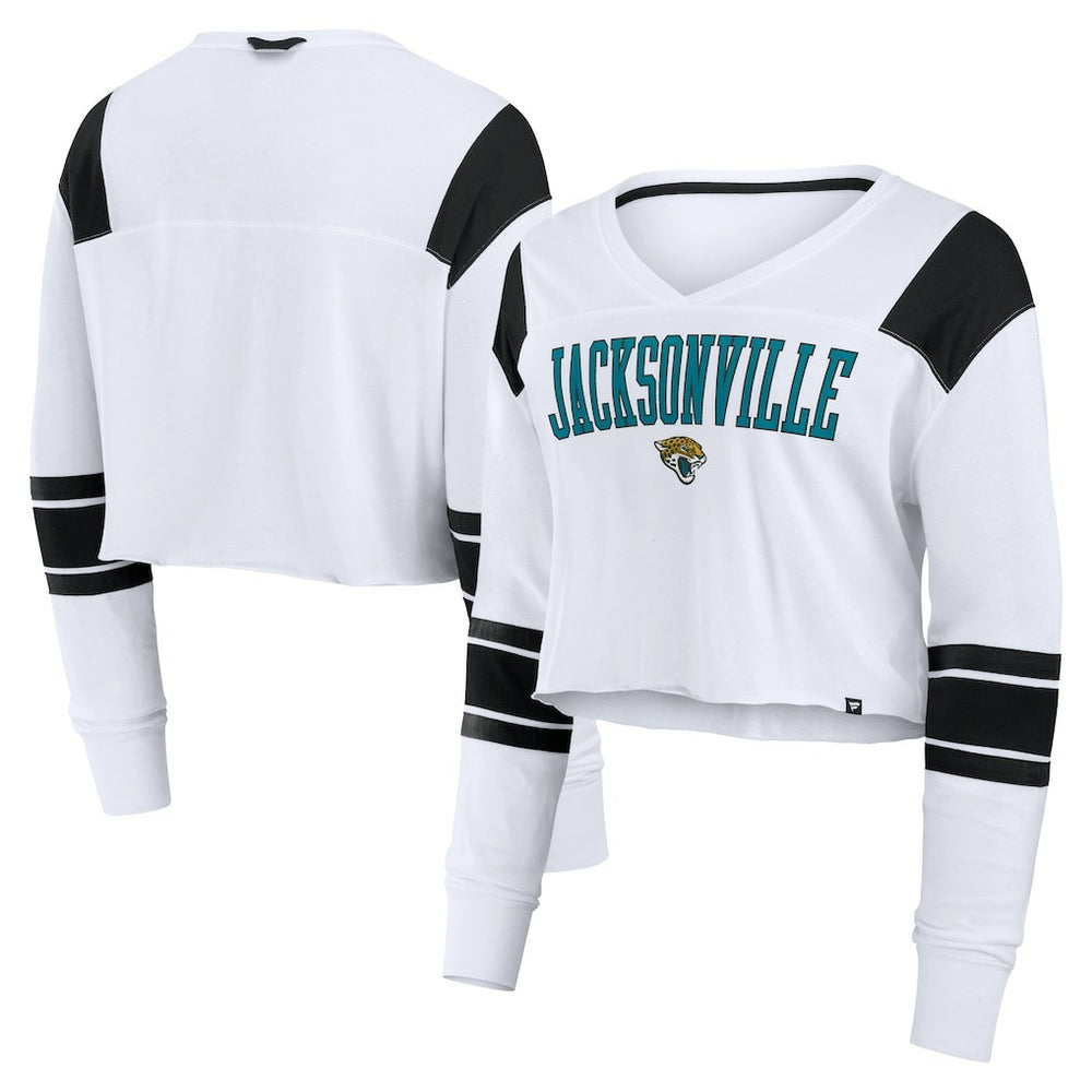 Jacksonville Jaguars Women's Stretch Cropped Fashion Long Sleeve T-Shirt White | Fanatics
