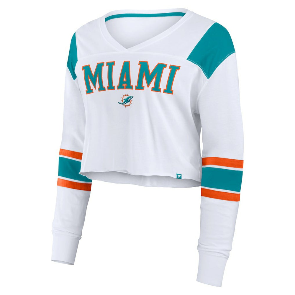 Miami Dolphins Women's Stretch Cropped Fashion Long Sleeve T-Shirt White | Fanatics