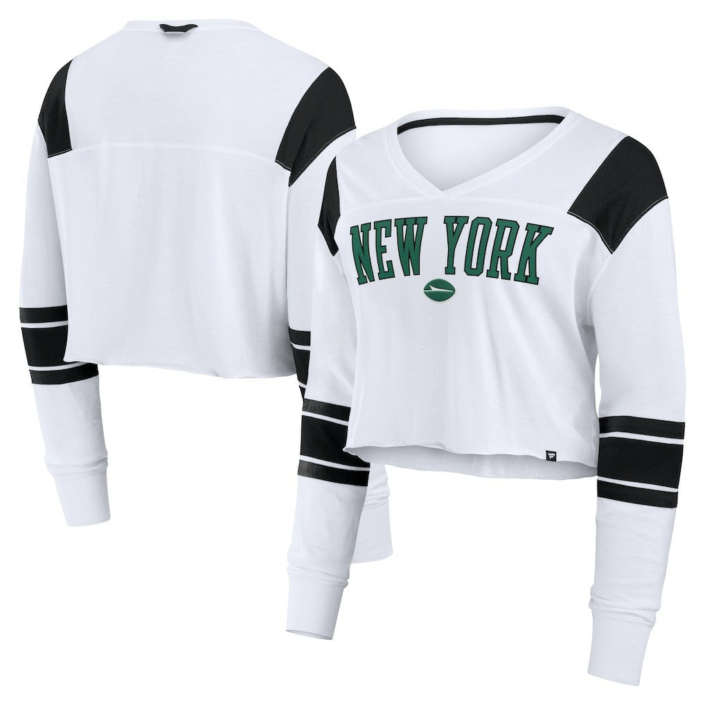 New York Jets Women's Stretch Cropped Fashion Long Sleeve T-Shirt White | Fanatics