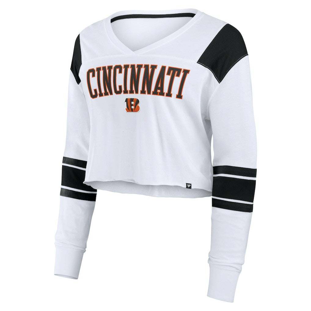 Cincinnati Bengals Women's Stretch Cropped Fashion Long Sleeve T-Shirt White | Fanatics