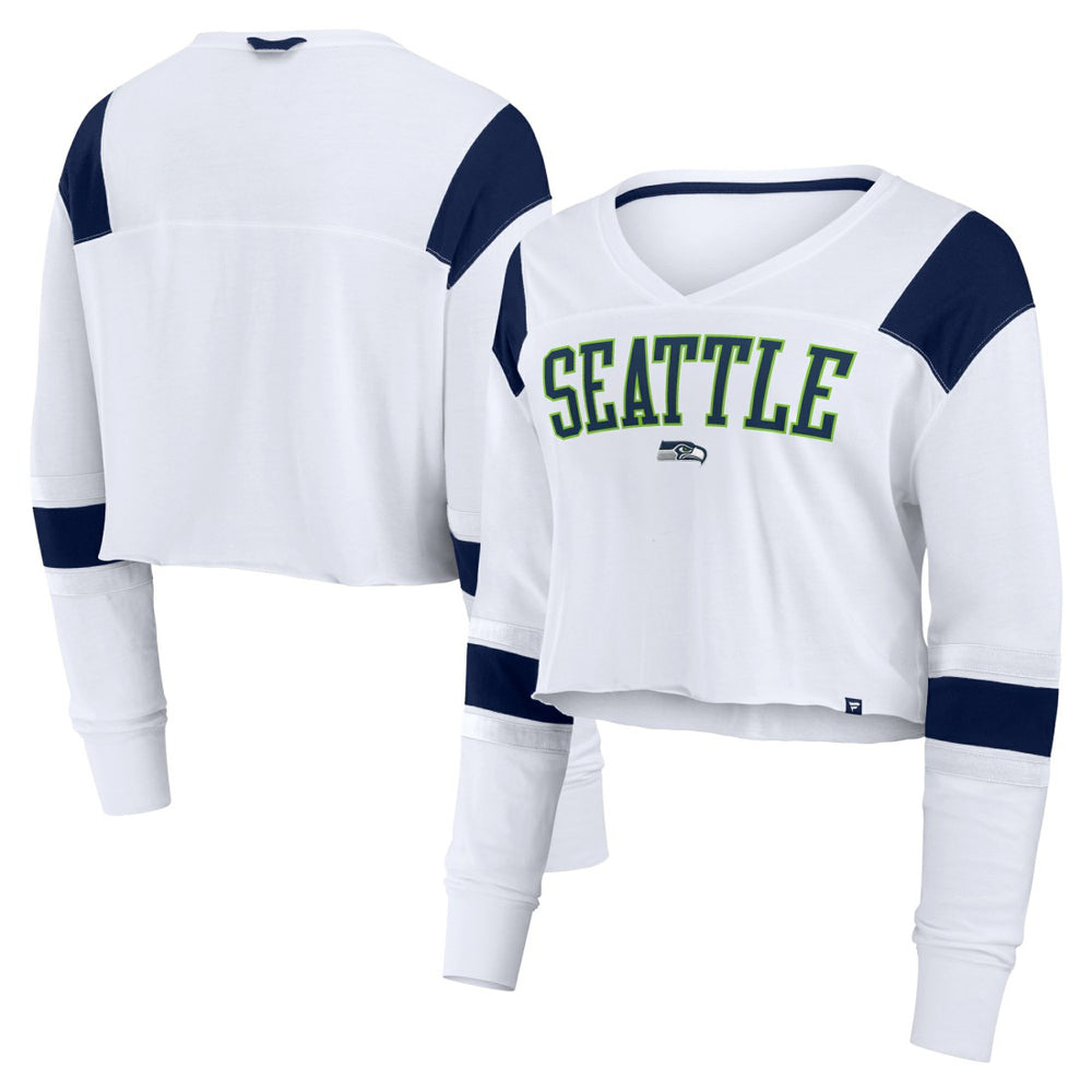 Seattle Seahawks Women's Stretch Cropped Fashion Long Sleeve T-Shirt White | Fanatics