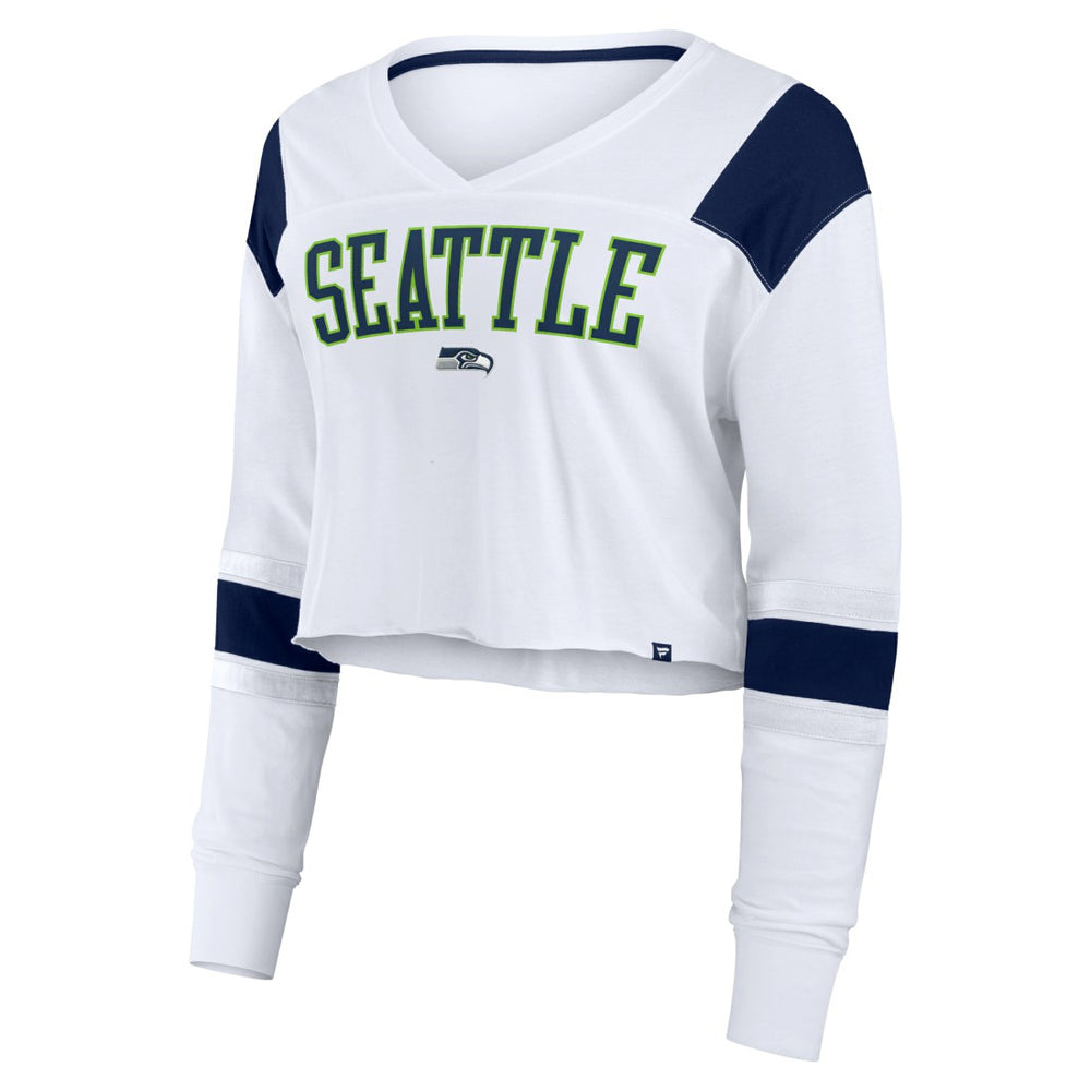 Seattle Seahawks Women's Stretch Cropped Fashion Long Sleeve T-Shirt White | Fanatics