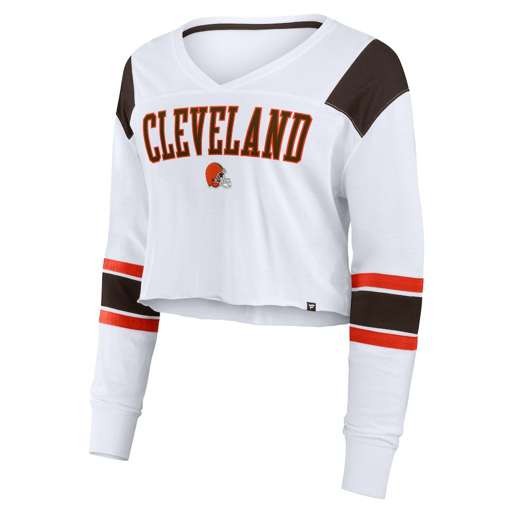 Cleveland Browns Women's Stretch Cropped Fashion Long Sleeve T-Shirt White | Fanatics