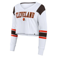 Cleveland Browns Women's Stretch Cropped Fashion Long Sleeve T-Shirt White | Fanatics