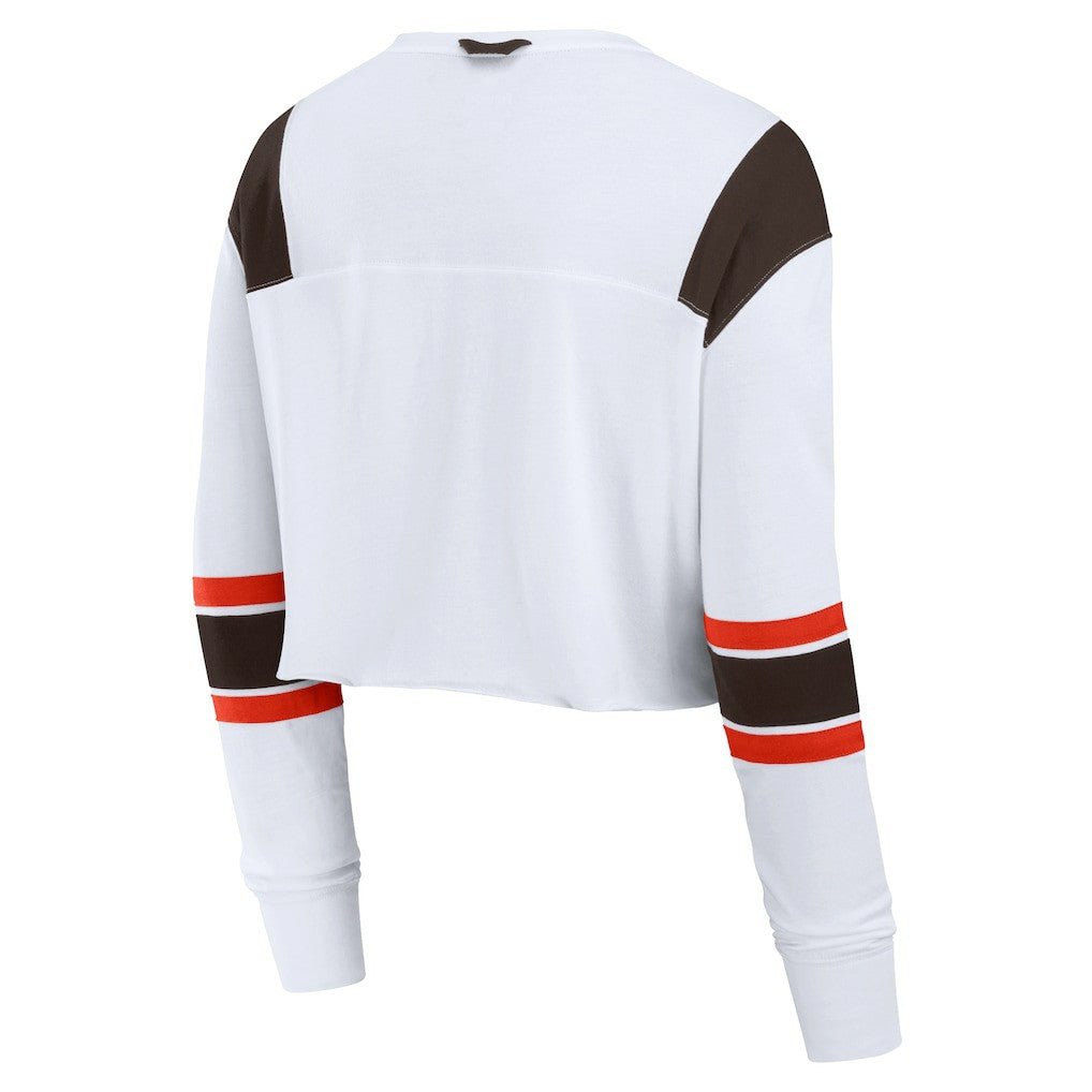 Cleveland Browns Women's Stretch Cropped Fashion Long Sleeve T-Shirt White | Fanatics