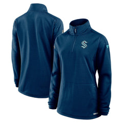 Seattle Kraken Fanatics Women's Authentic Pro Rink Lightweight Quarter-Zip Pullover Sweatshirt - Deep Sea Blue - NHL