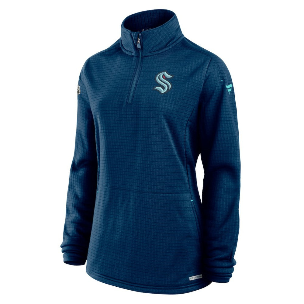 Seattle Kraken Fanatics Women's Authentic Pro Rink Lightweight Quarter-Zip Pullover Sweatshirt - Deep Sea Blue - NHL