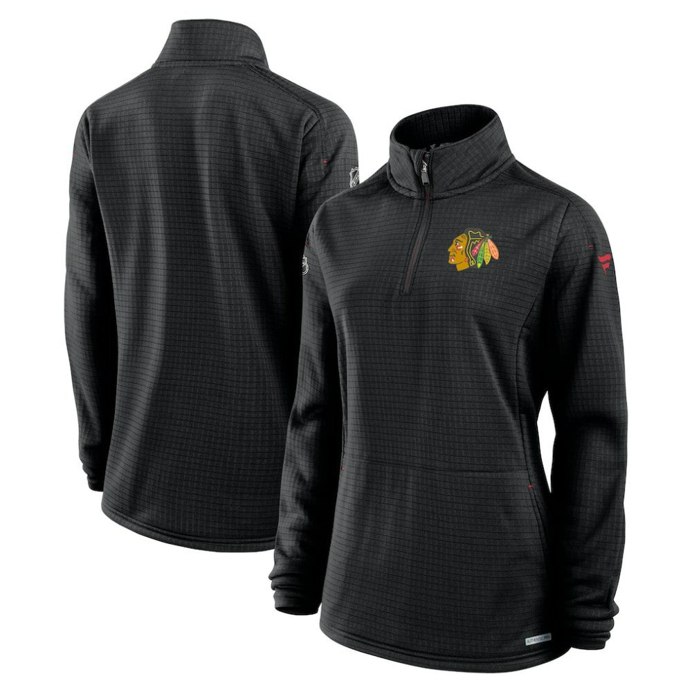 Chicago Blackhawks Fanatics Women's Authentic Pro Rink Lightweight Quarter-Zip Pullover Sweatshirt - Black - NHL