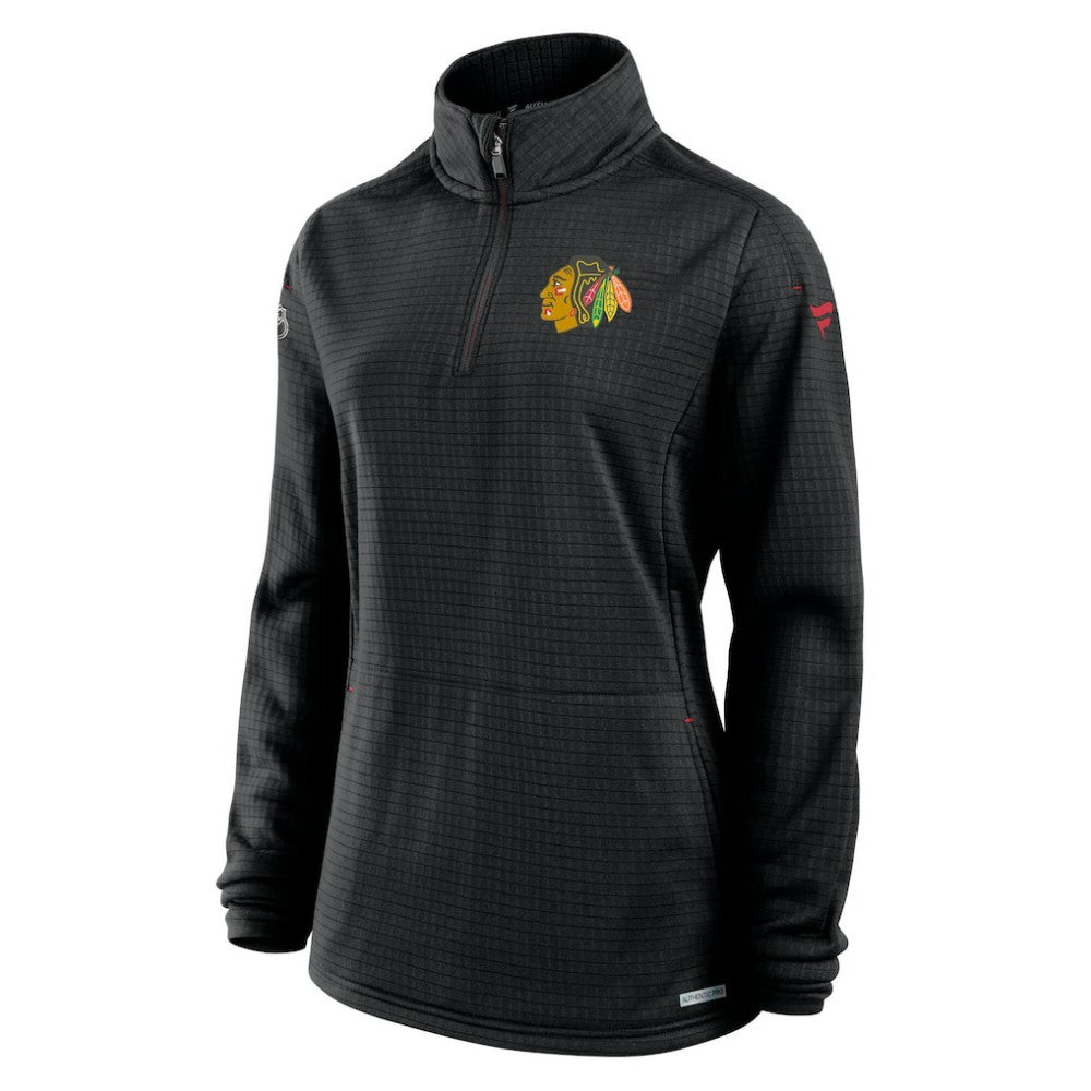 Chicago Blackhawks Fanatics Women's Authentic Pro Rink Lightweight Quarter-Zip Pullover Sweatshirt - Black - NHL