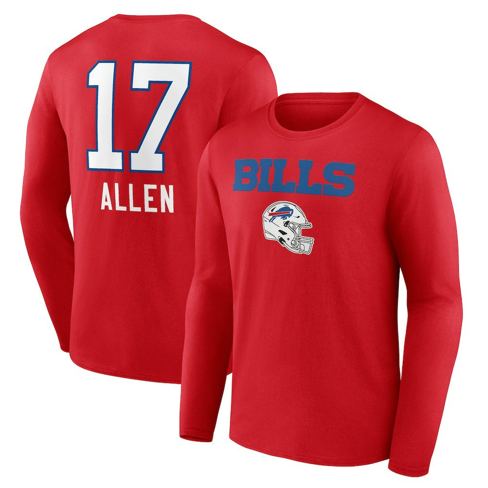 Josh Allen Buffalo Bills Team Wordmark Player Name & Number Long Sleeve T-Shirt Red | NFL