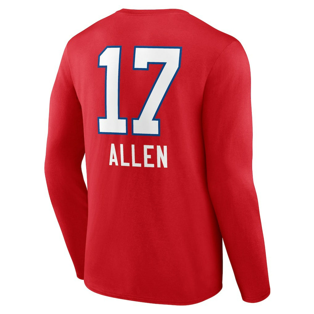 Josh Allen Buffalo Bills Team Wordmark Player Name & Number Long Sleeve T-Shirt Red | NFL