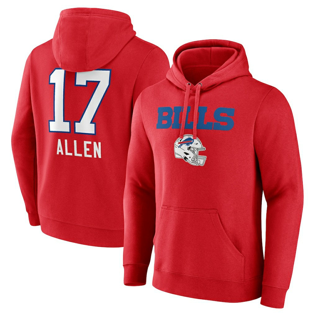 Josh Allen Buffalo Bills Team Wordmark Player Name & Number Pullover Hoodie Red | NFL